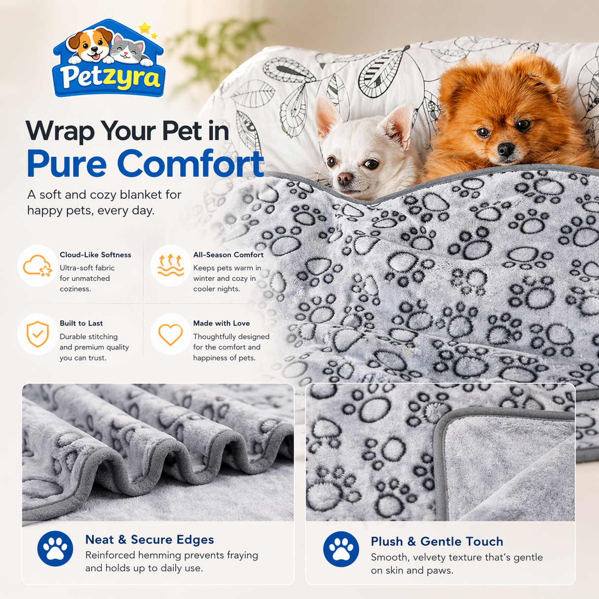 Paw Print Pet Blanket - Soft Warm Blanket for Cats & Dogs