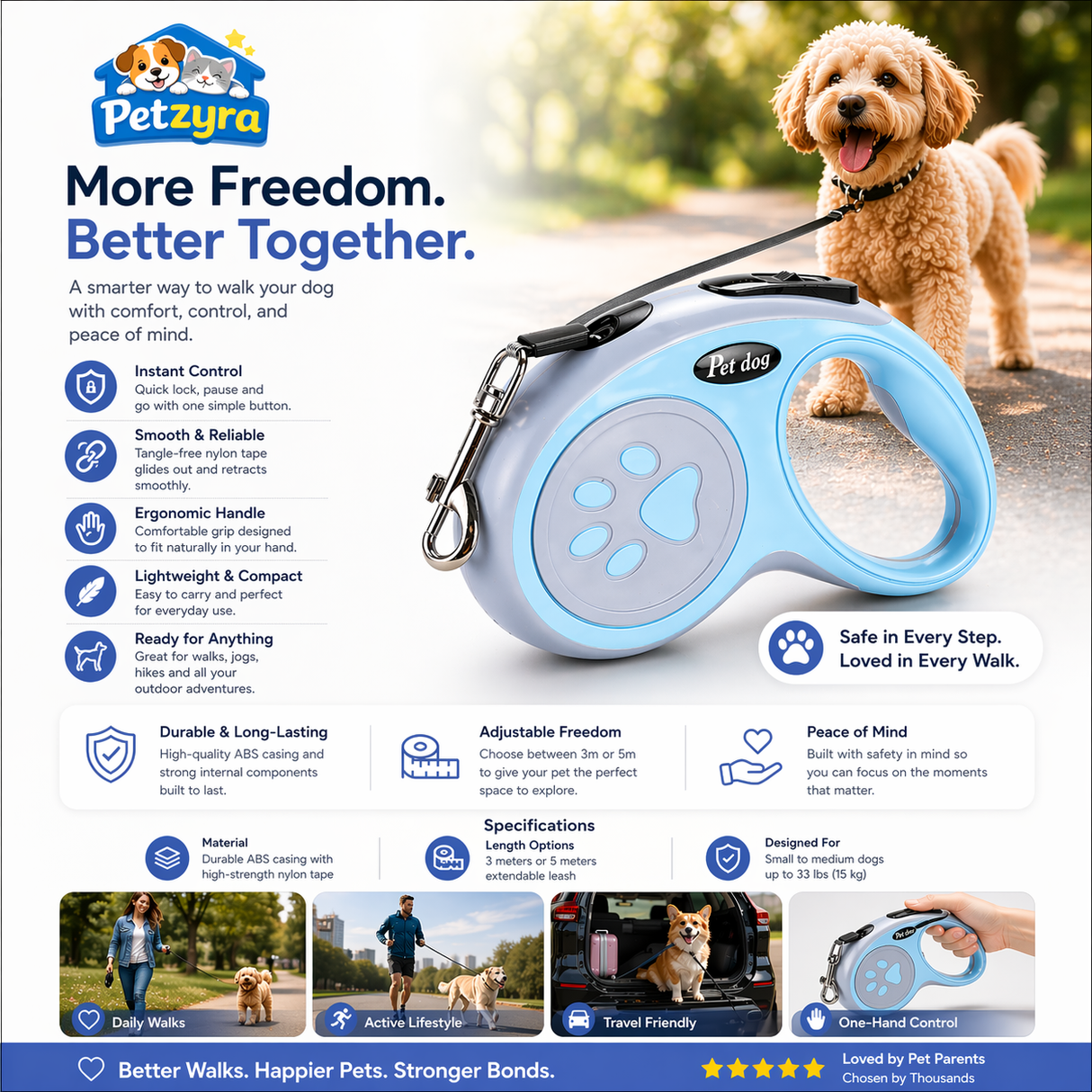Retractable Dog Leash - Durable Extendable Lead