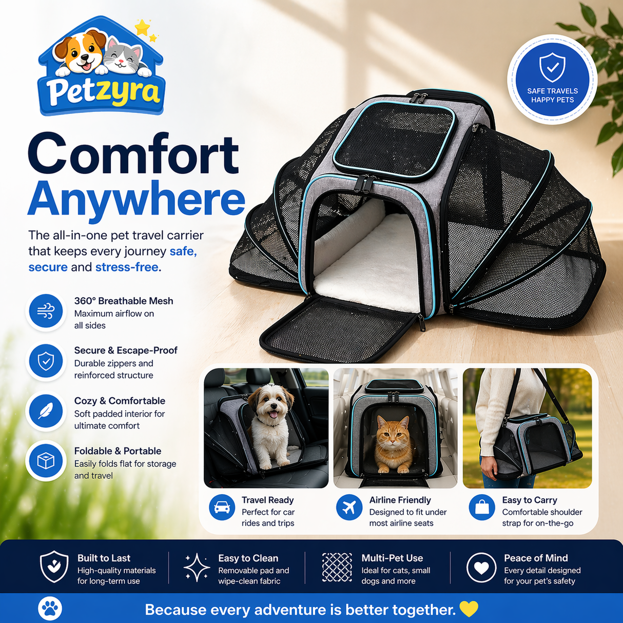 Expandable Pet Carrier Bag - Breathable Travel Comfort