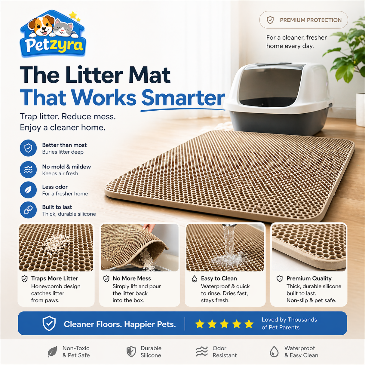 Double Layer Cat Litter Mat - Waterproof Anti-Tracking Mat