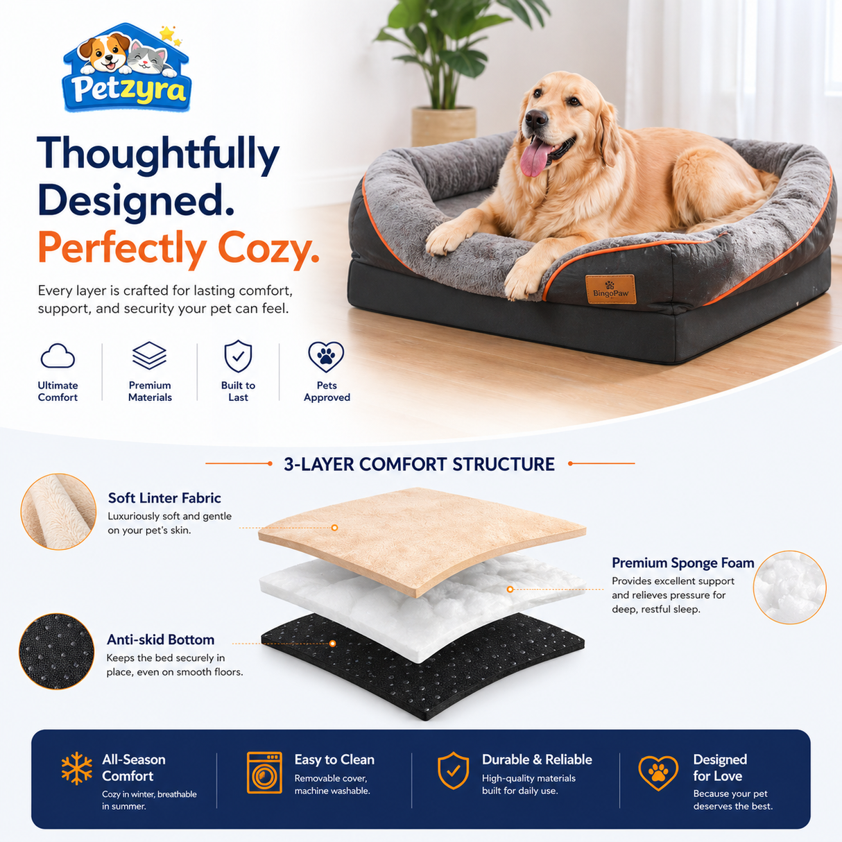 Orthopedic Dog Bed - Memory Foam Pet Bed for Large Dogs