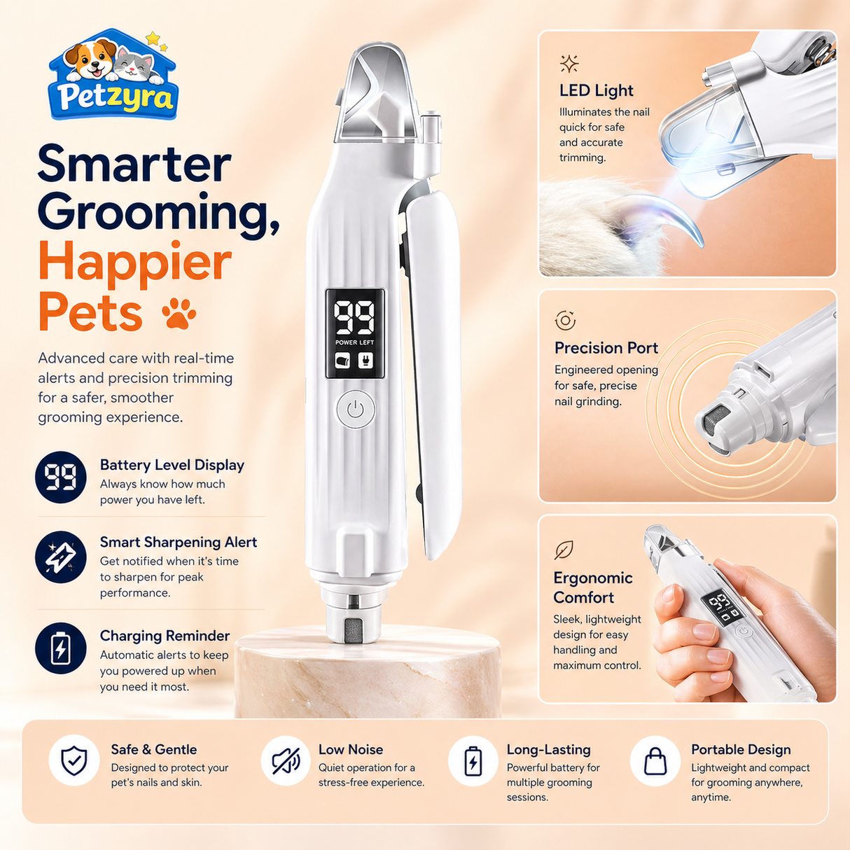 Electric Pet Nail Grinder - LED Safe Nail Trimmer for Cats & Dogs