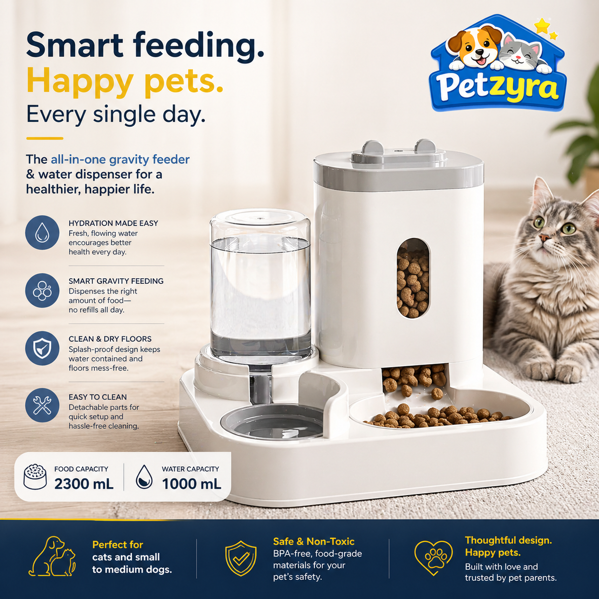 Automatic Food & Water Station - Gravity Feeder for Cats & Dogs