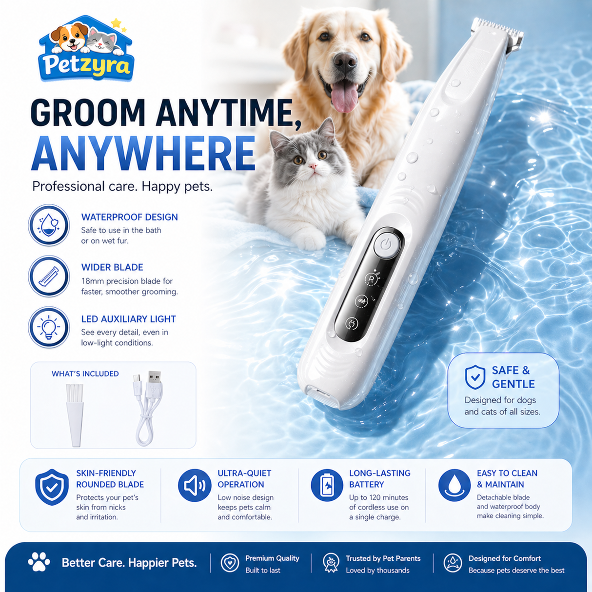 Dog Paw Trimmer - Waterproof Grooming Clippers