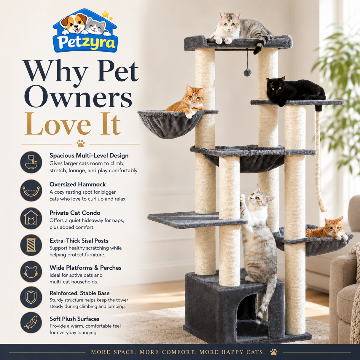 Large Cat Tree - Heavy-Duty Multi-Level Tower