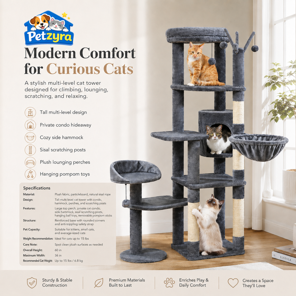 Multi-Level Cat Tree with Condo & Scratching Posts
