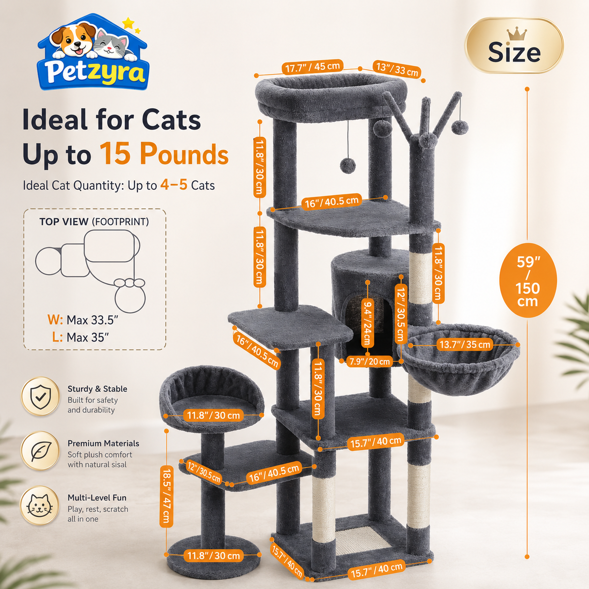Multi-Level Cat Tree with Condo & Scratching Posts