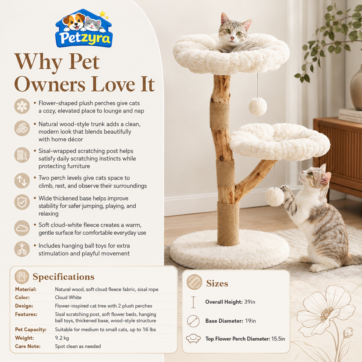 Flower Cat Tree - Cozy Floral Cat Tower