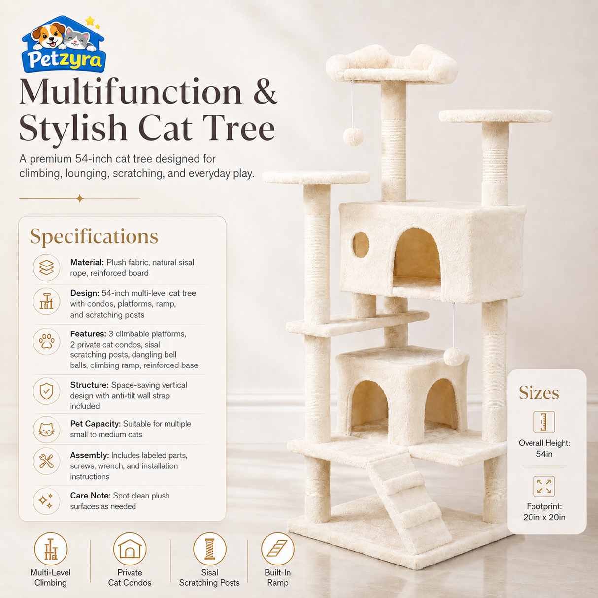 Large Multi-Level Cat Tree with Condos & Scratching Posts