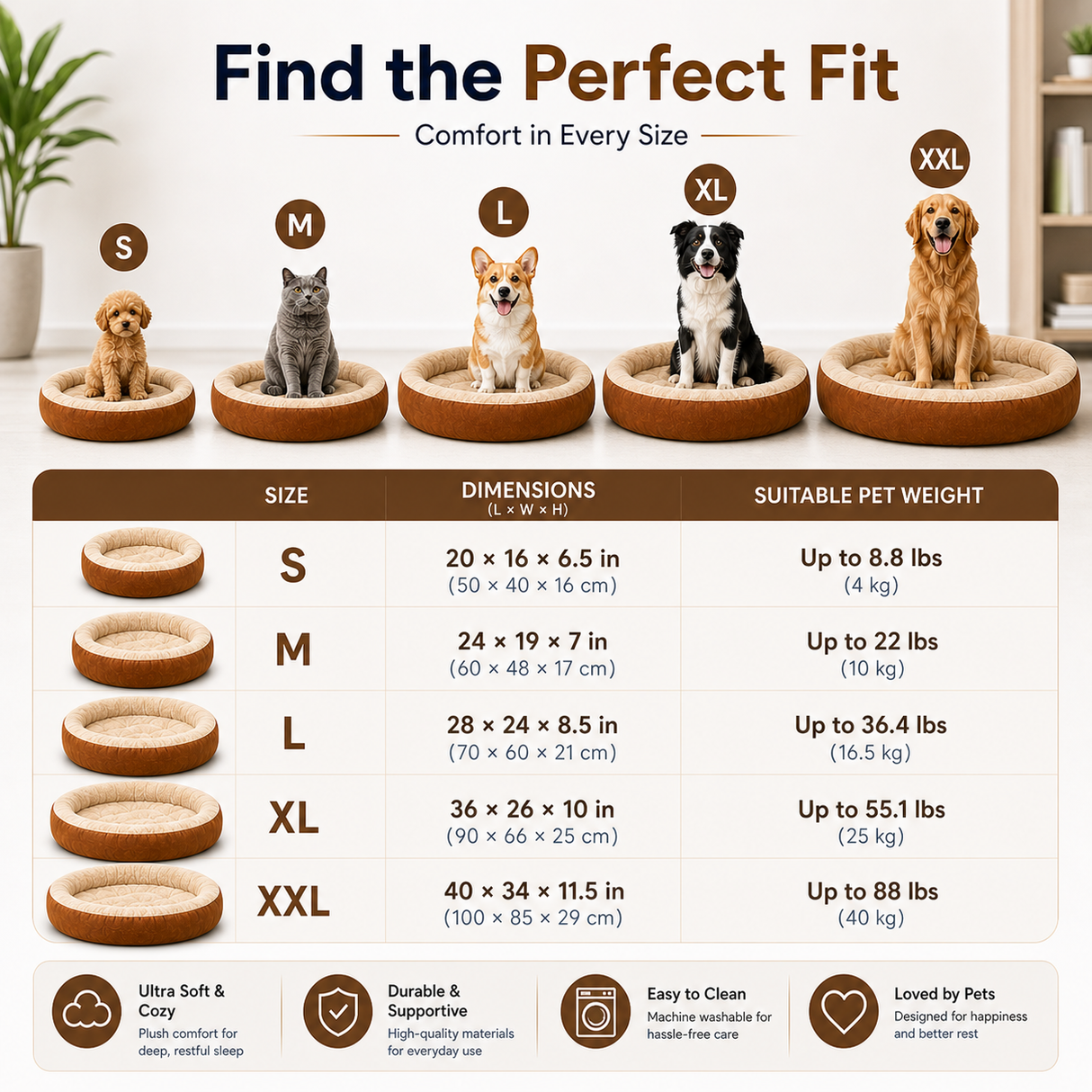 Cozy Oval Pet Bed - Warm Plush Bed for Cats & Dogs