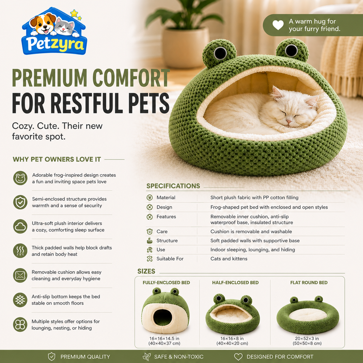 Frog Cozy Pet Bed - Playful Design with Warm, Secure Comfort