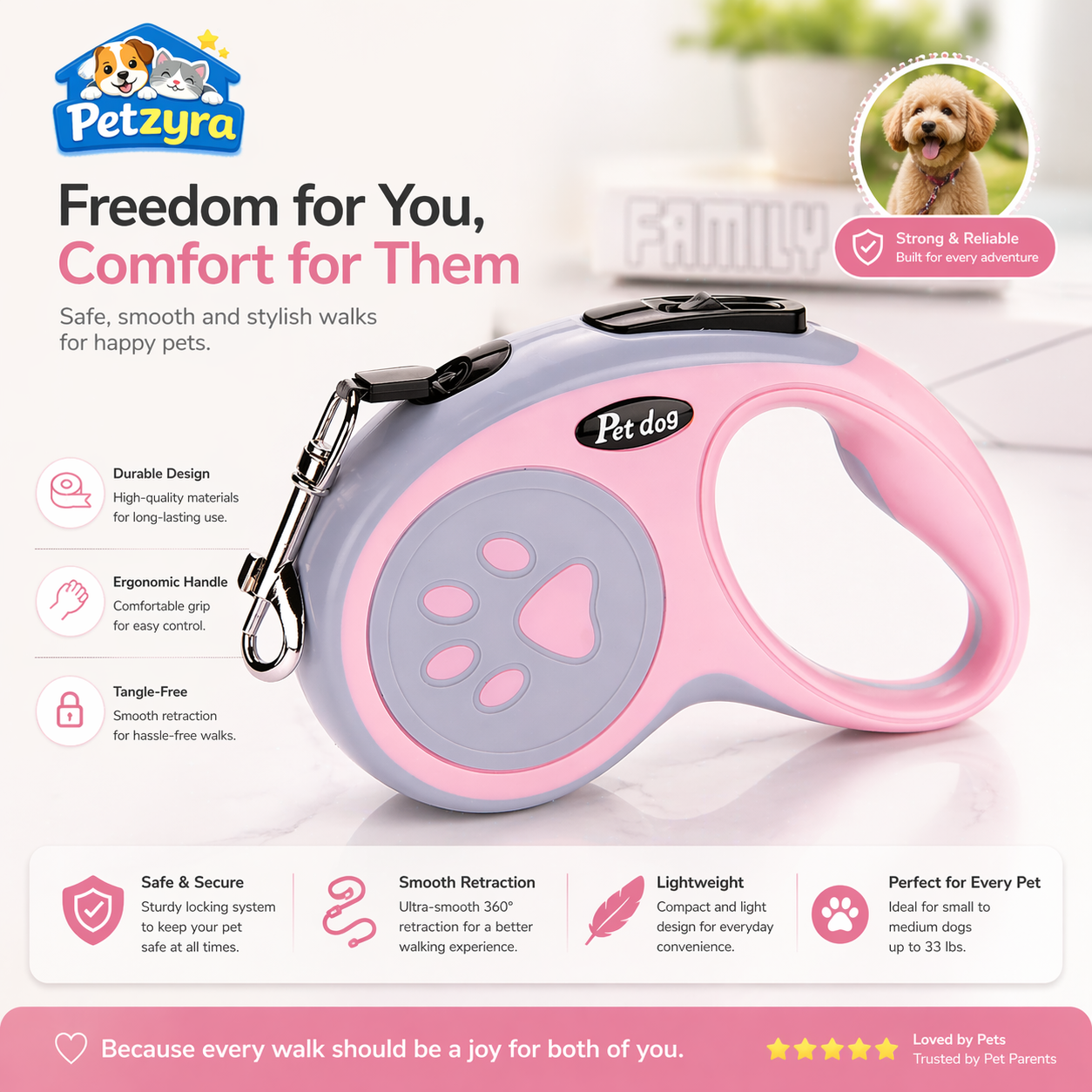 Retractable Dog Leash - Durable Extendable Lead
