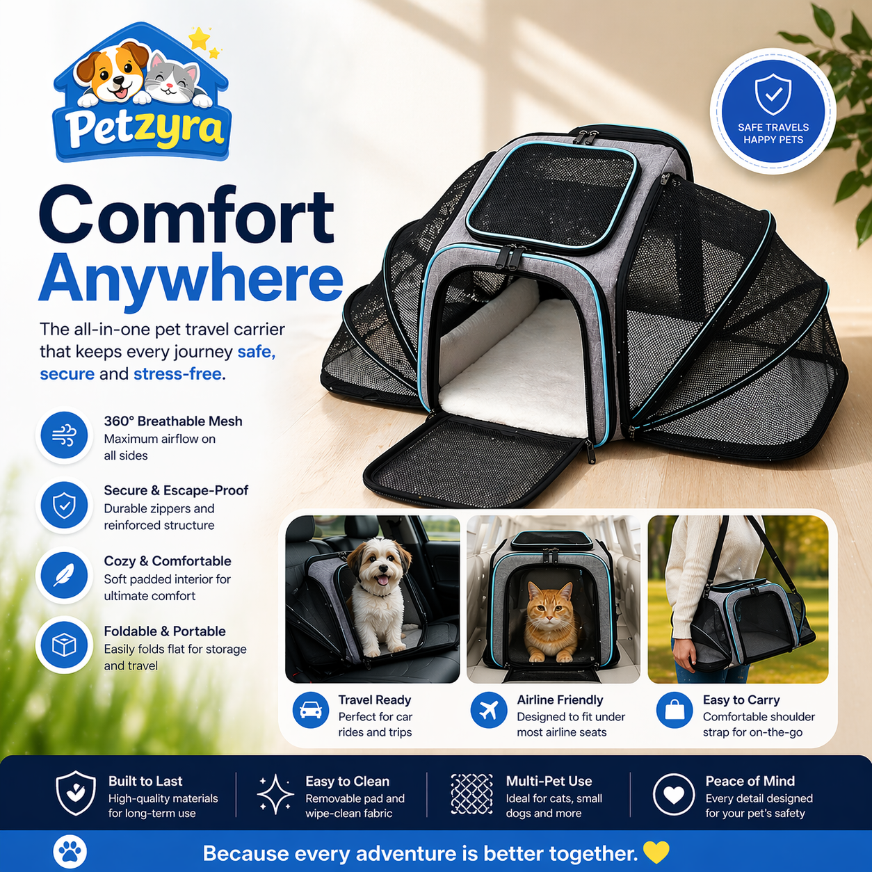 Expandable Pet Carrier Bag - Breathable Travel Comfort