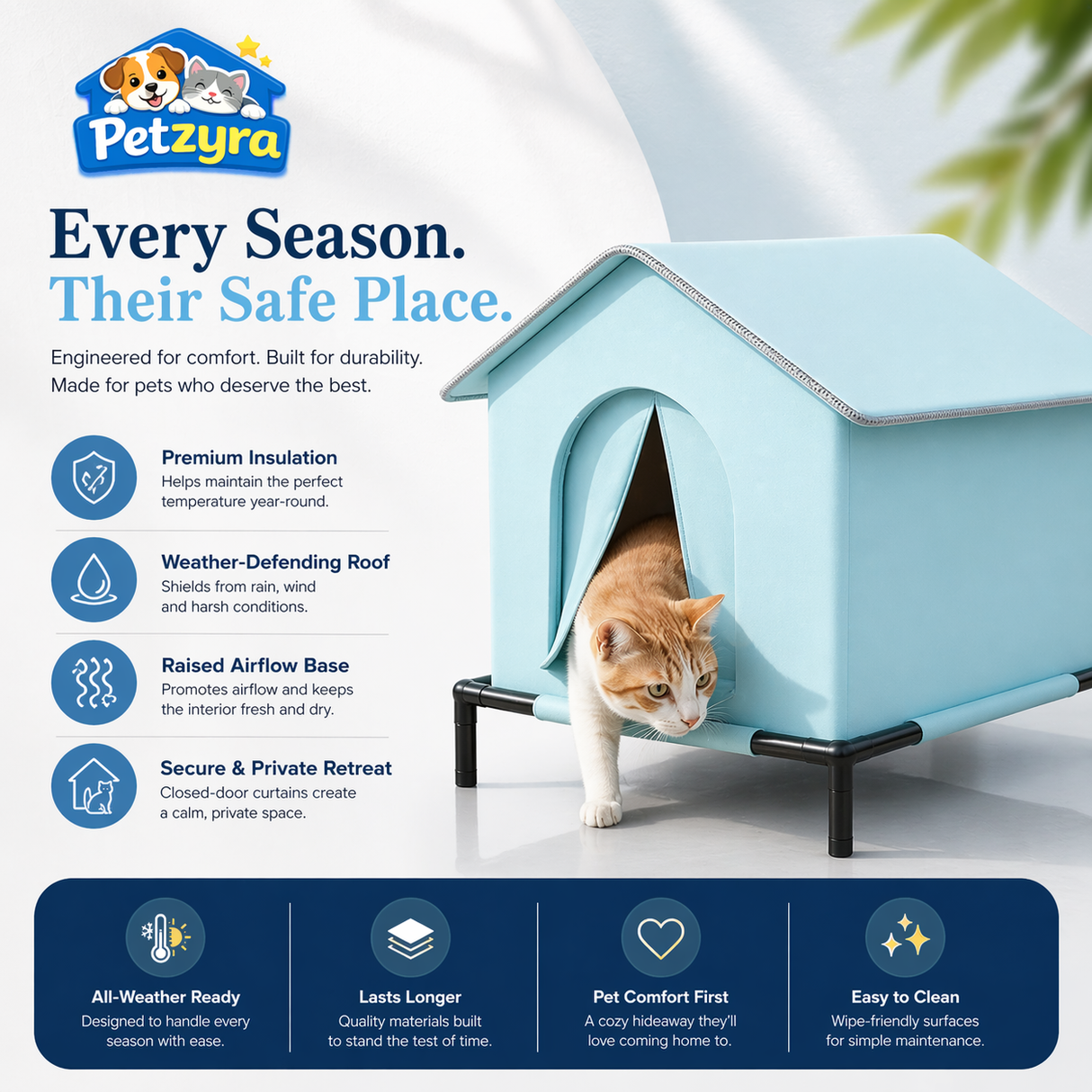 Outdoor Insulated Cat House - Weatherproof Shelter