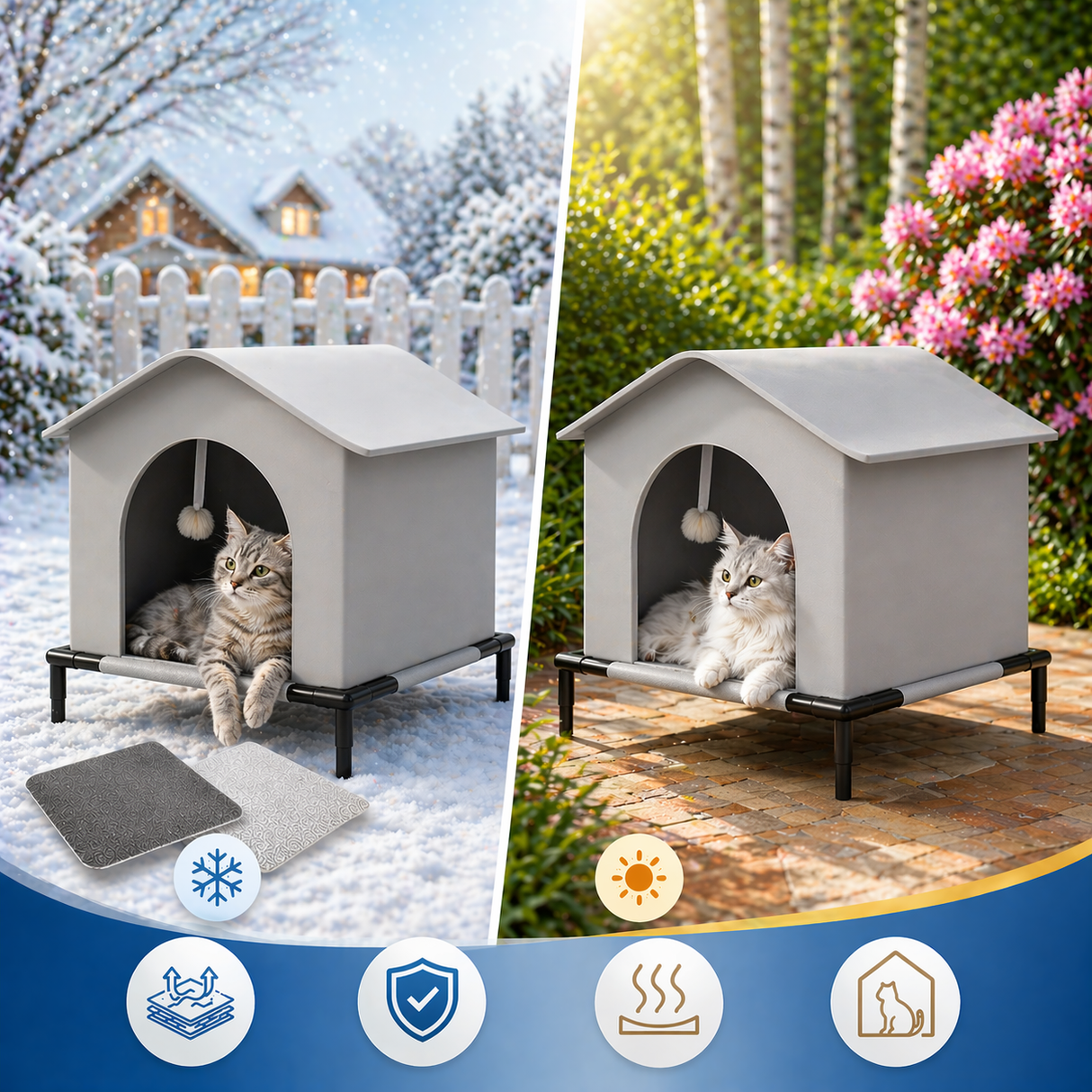 Outdoor Insulated Cat House - Weatherproof Shelter