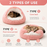 2-in-1 Plush Pet Cave Bed - Covered Nest for Cats & Small Dogs