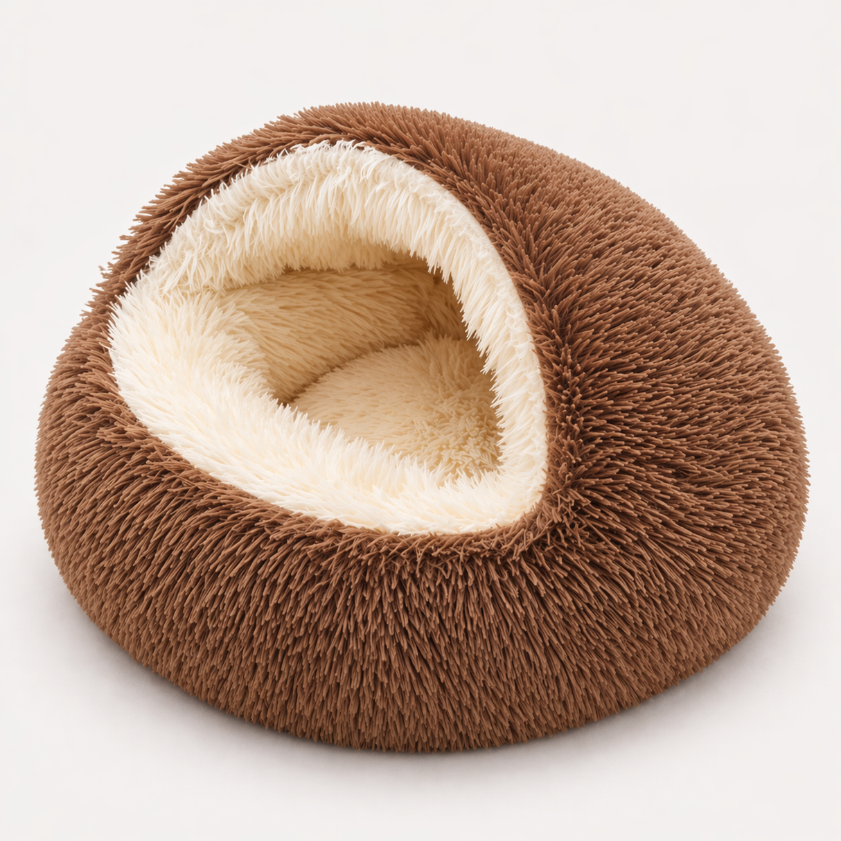 2-in-1 Plush Pet Cave Bed - Covered Nest for Cats & Small Dogs