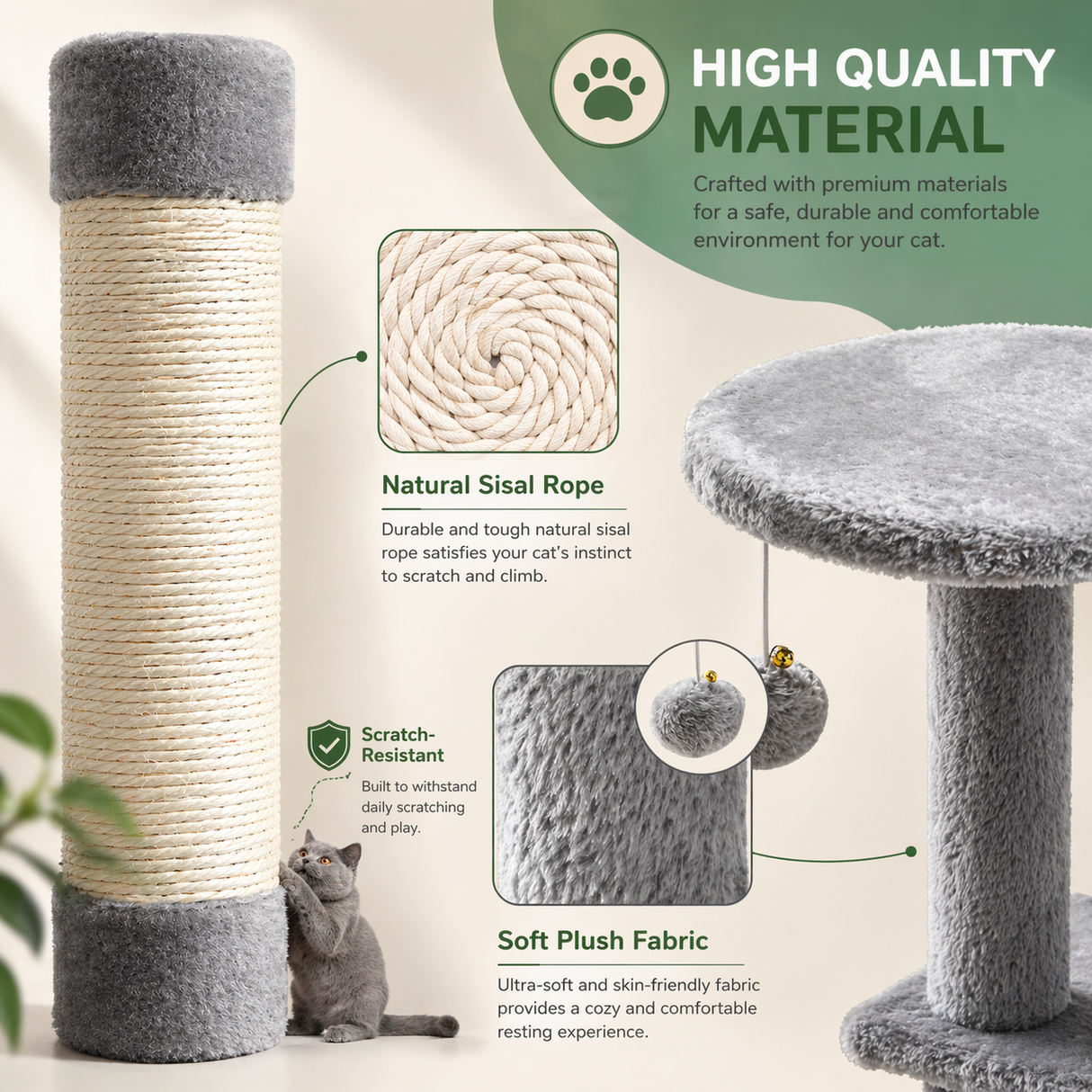 Tall Cat Tree Tower - Climbing Play Center for Indoor Cats