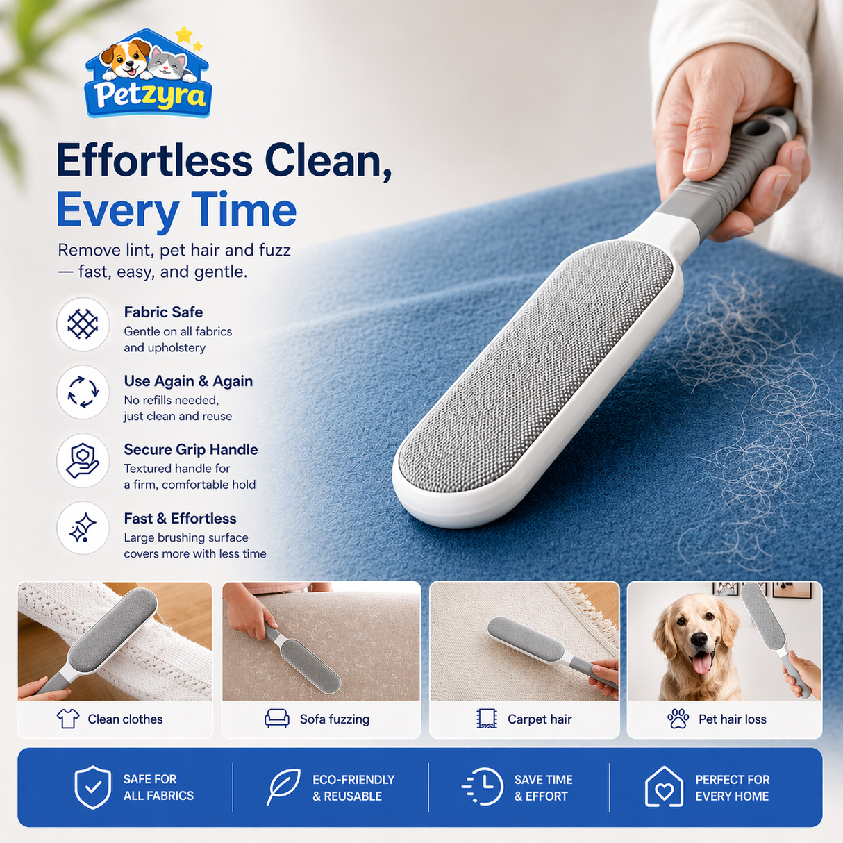 Pet Hair Remover Brush - Reusable Fur Lint Remover