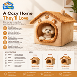 All-Season Pet House Bed - Warm Covered Bed for Cats & Dogs