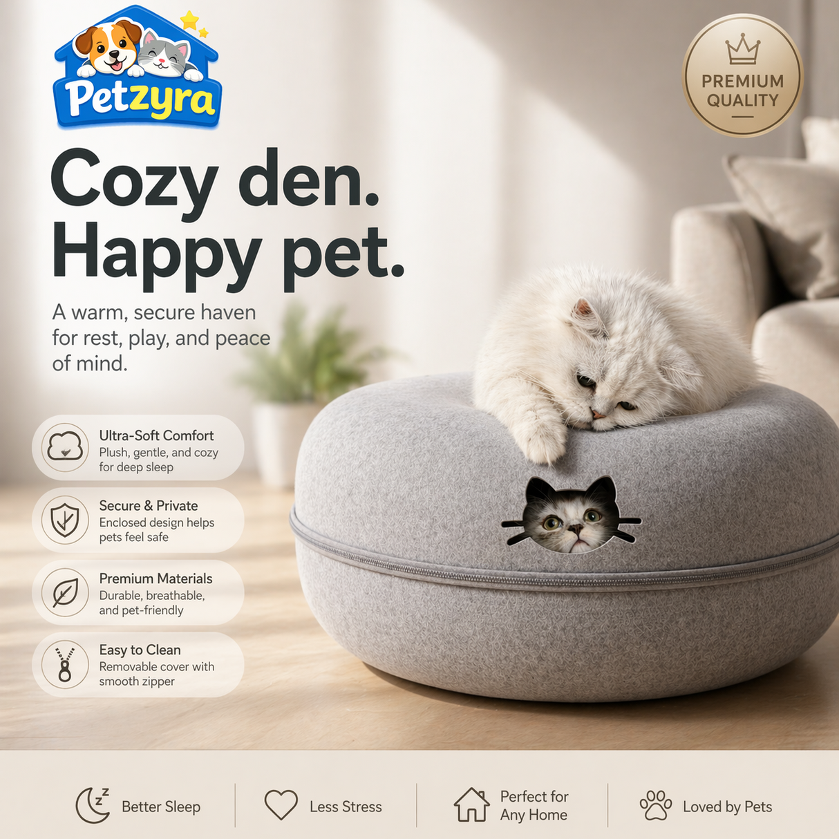 Tunnel Bed - 2-in-1 Hideout & Play Tunnel for Cats & Dogs