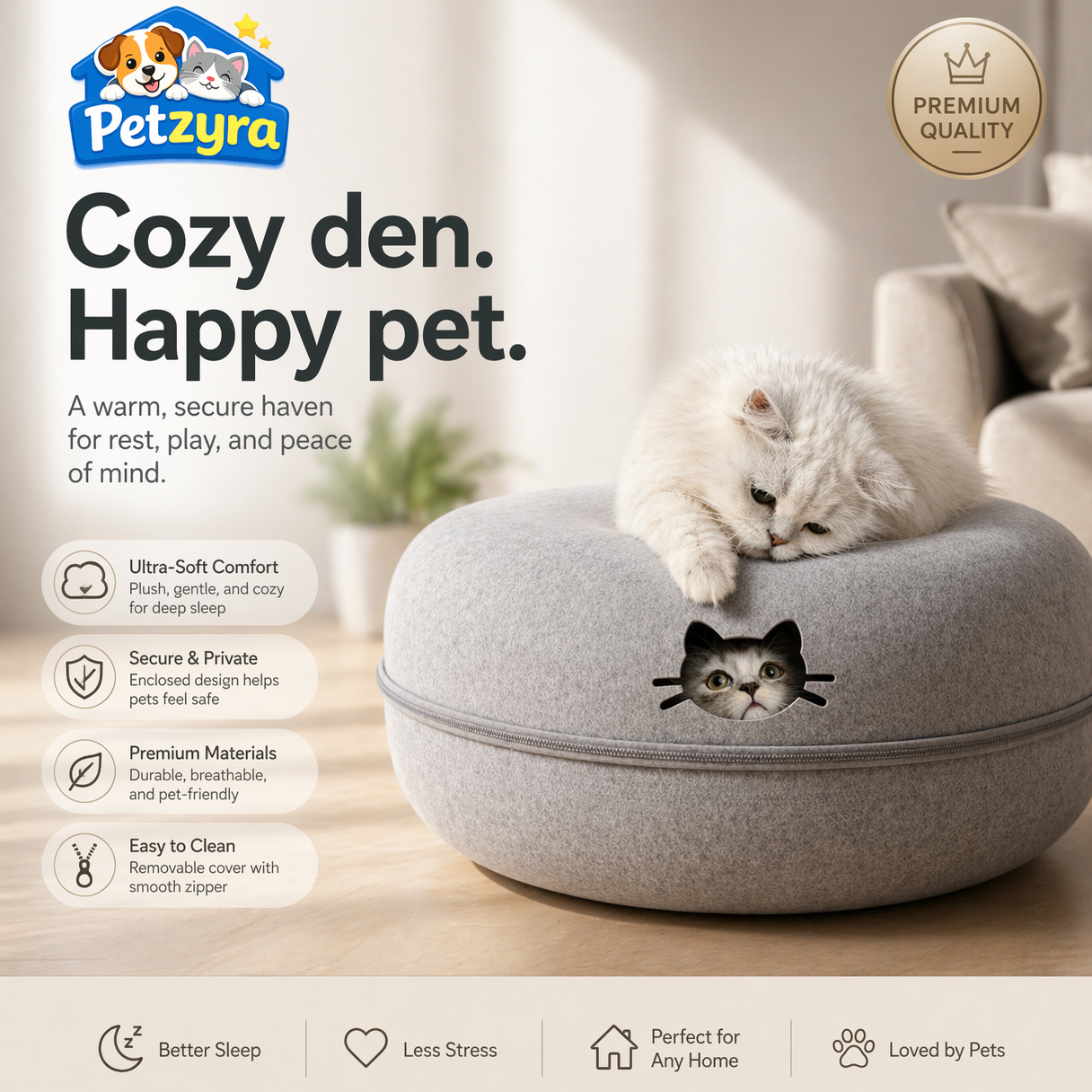 Tunnel Bed - 2-in-1 Hideout & Play Tunnel for Cats & Dogs