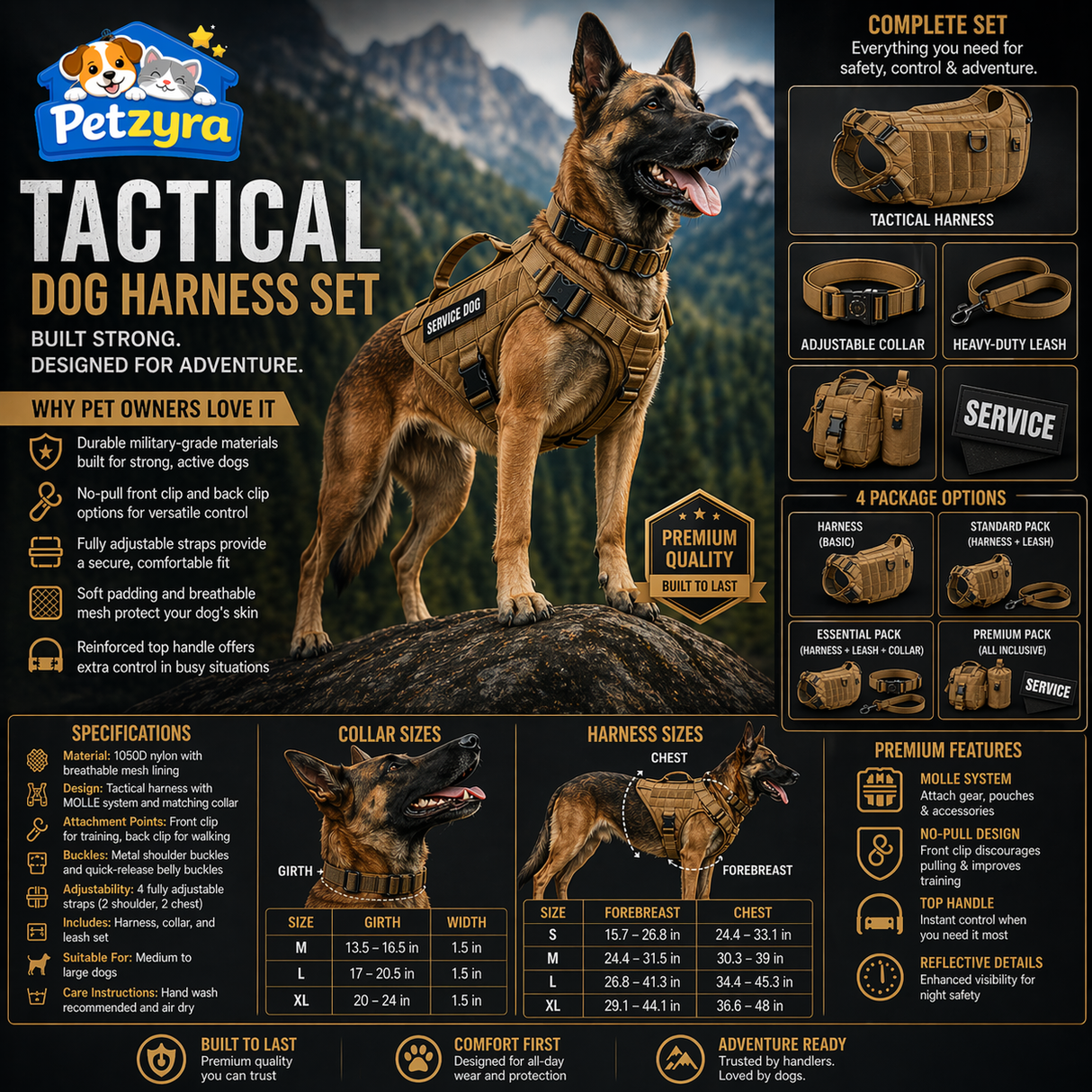 Large Dog Harness & Leash Set - Training Walking Vest