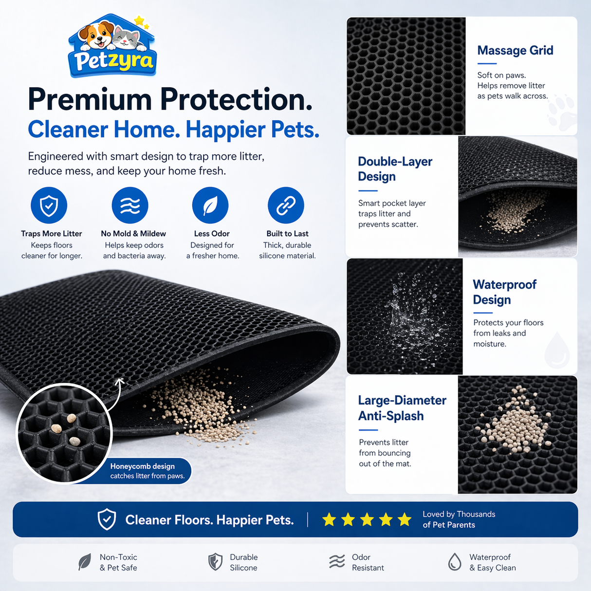 Double Layer Cat Litter Mat - Waterproof Anti-Tracking Mat