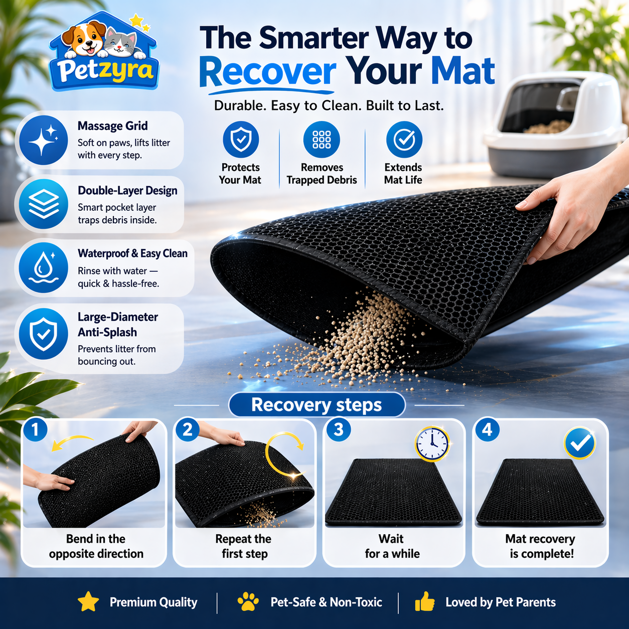 Double Layer Cat Litter Mat - Waterproof Anti-Tracking Mat
