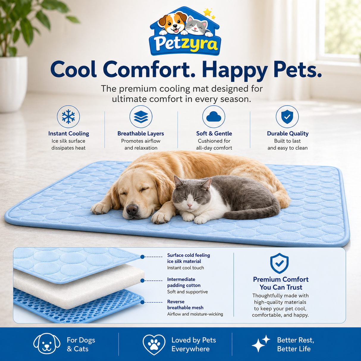 Dog Cooling Mat - Summer Cooling Pad for Dogs