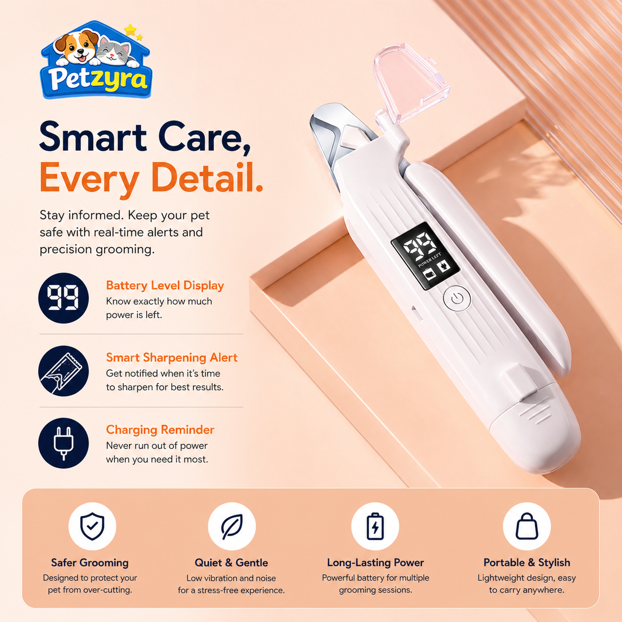 Electric Pet Nail Grinder - LED Safe Nail Trimmer for Cats & Dogs