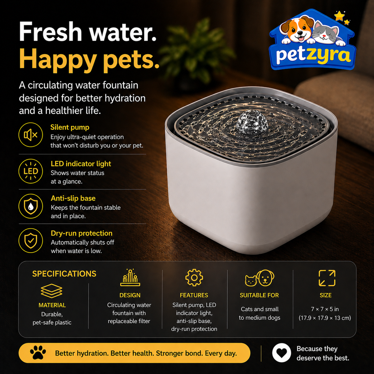 Automatic Cat Water Fountain - Quiet Filtered Drinking Fountain