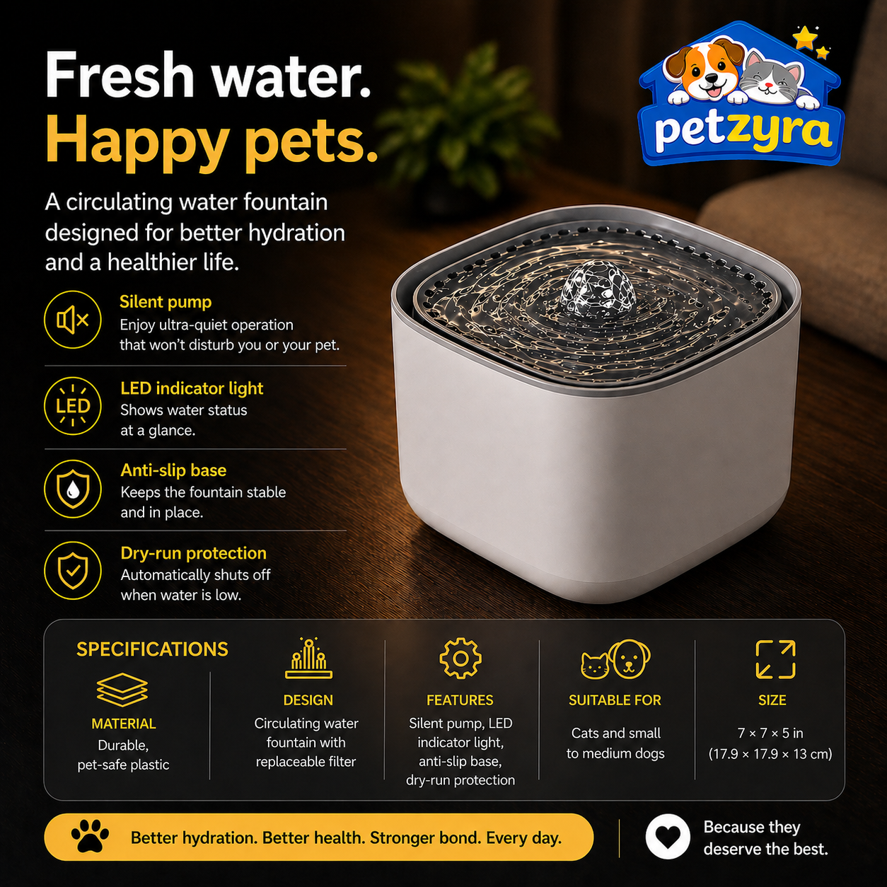 Automatic Cat Water Fountain - Quiet Filtered Drinking Fountain