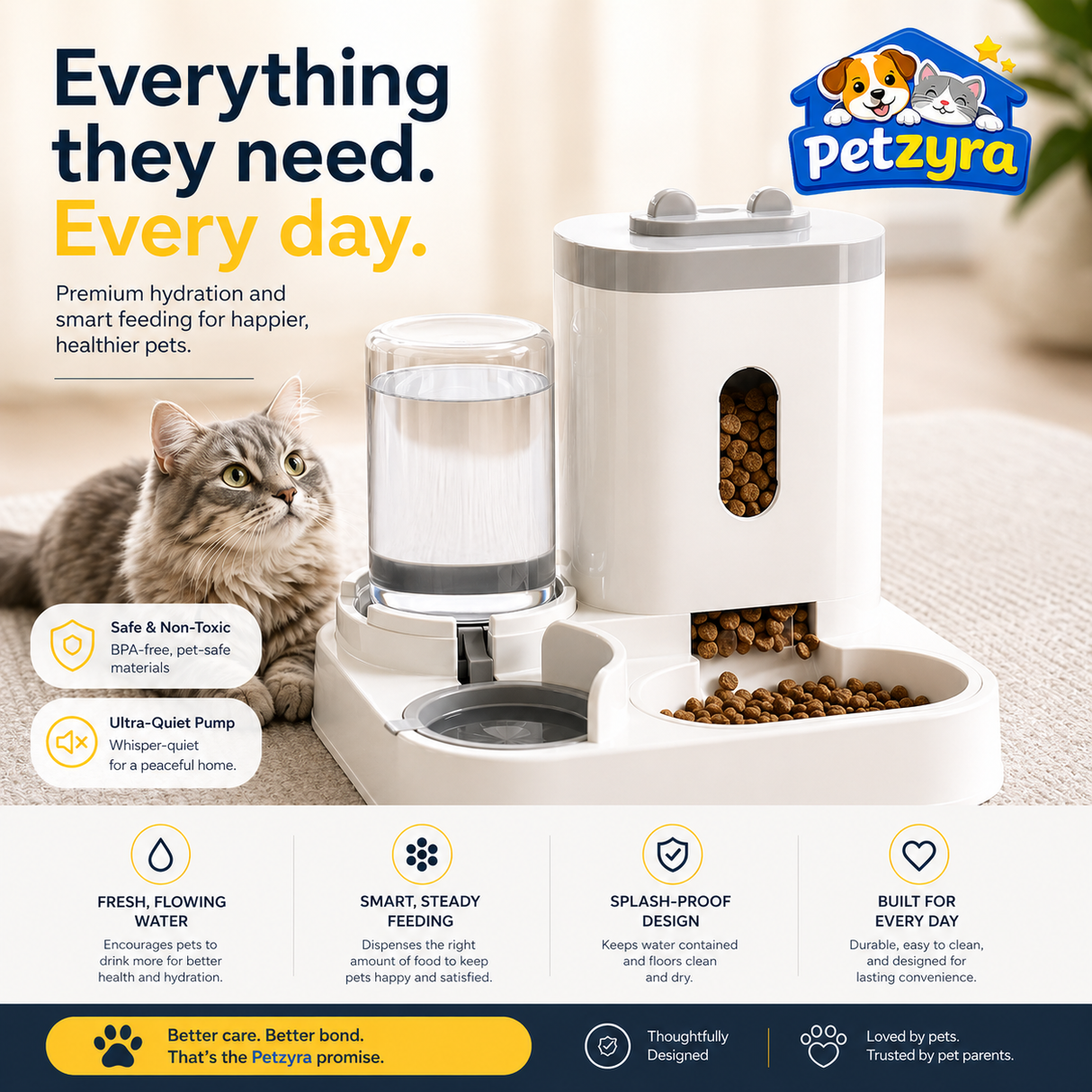 Automatic Food & Water Station - Gravity Feeder for Cats & Dogs