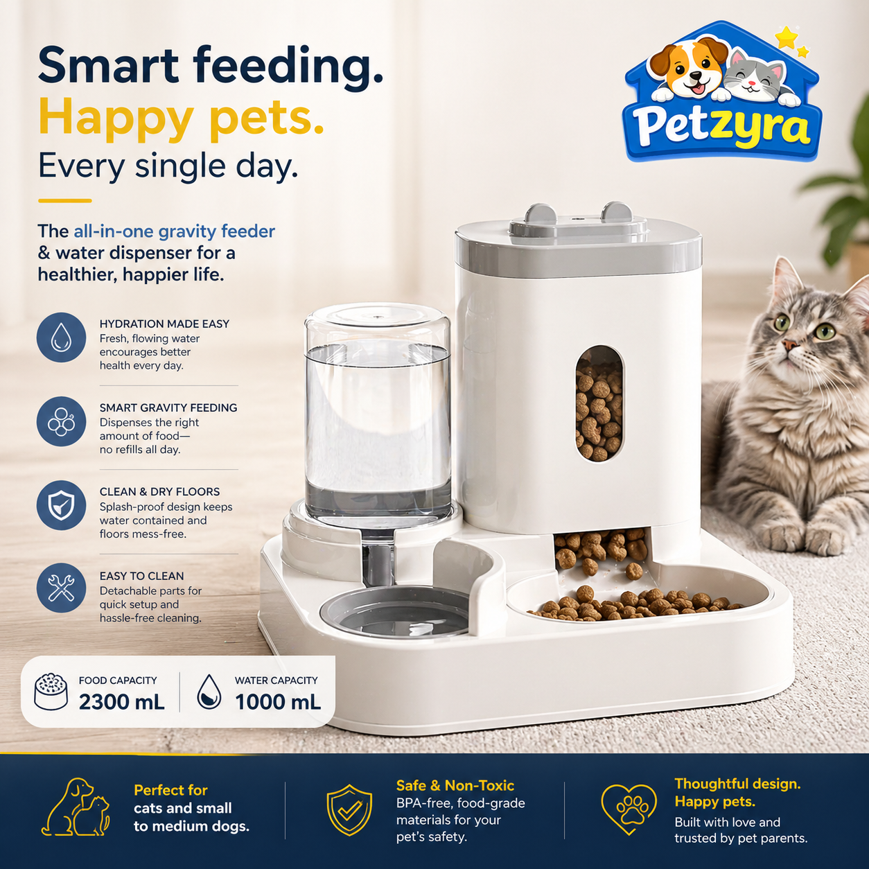 Automatic Food & Water Station - Gravity Feeder for Cats & Dogs