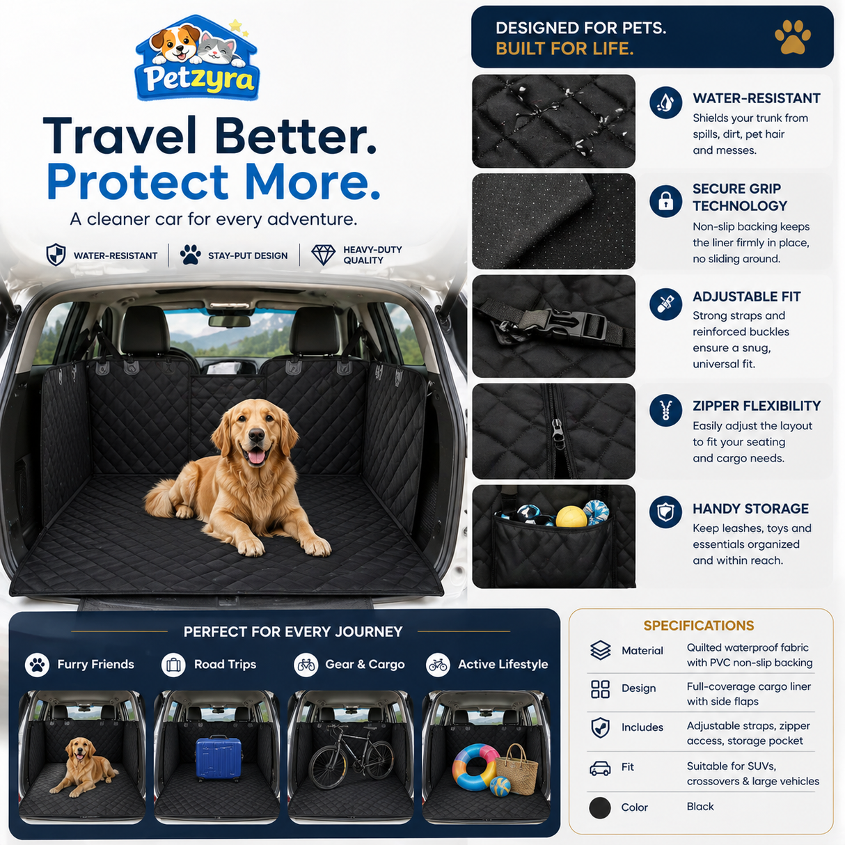 SUV Dog Cargo Cover - Waterproof Trunk Liner