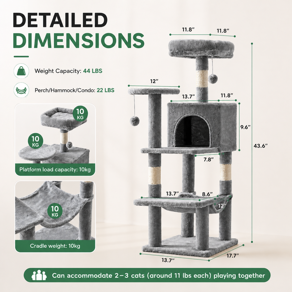 Tall Cat Tree Tower - Climbing Play Center for Indoor Cats