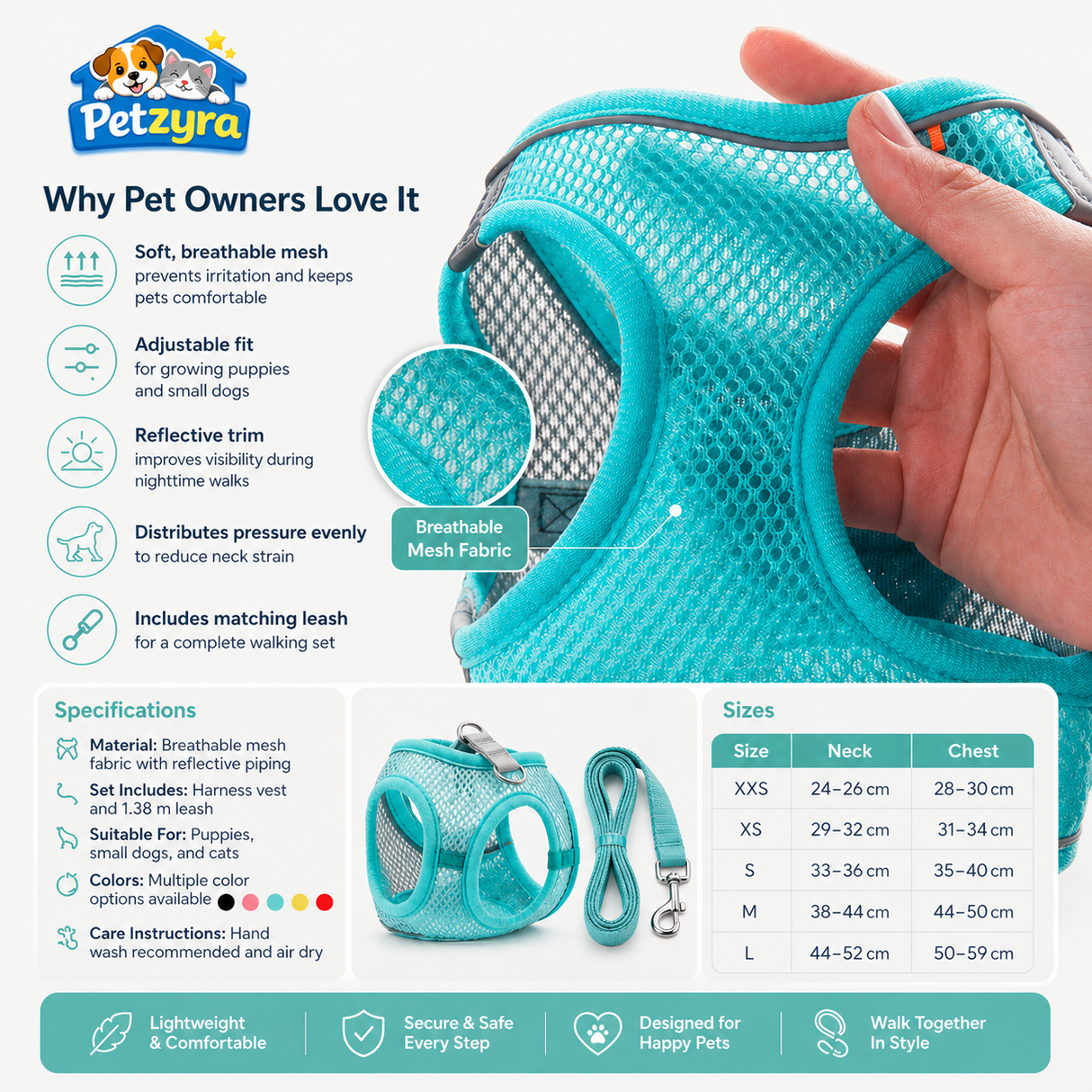Puppy Harness Set - Adjustable Harness for Small Dogs