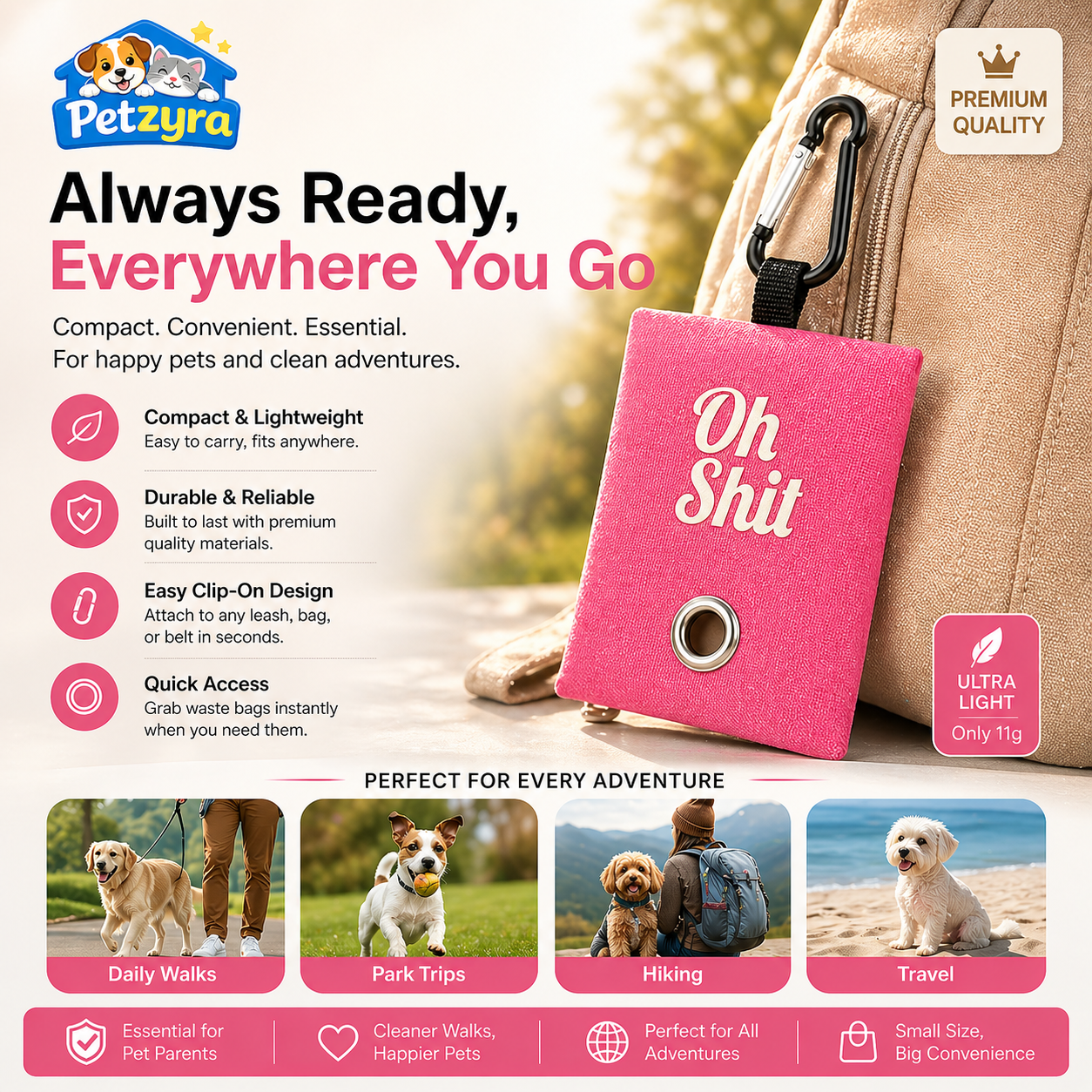 Portable Poop Bag Holder - Clip-On Waste Dispenser