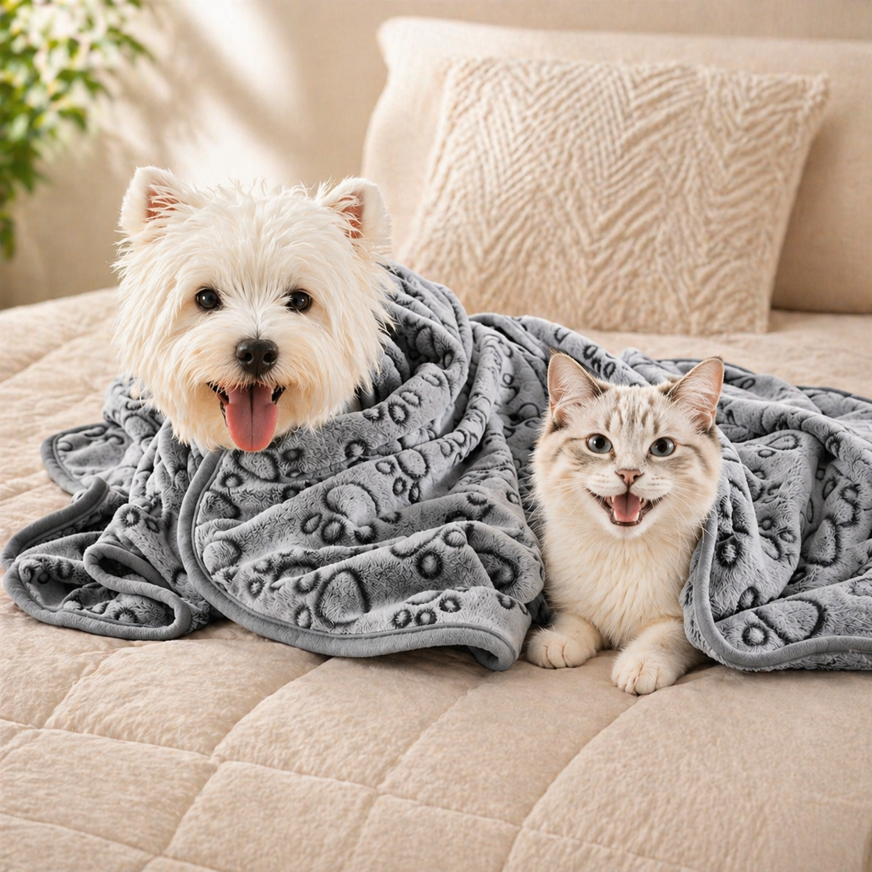 Paw Print Pet Blanket - Soft Warm Blanket for Cats & Dogs