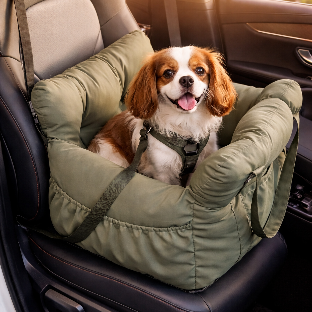 Dog Car Seat Bed - Booster Seat with Safety Belt