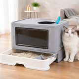 Enclosed Cat Litter Box - Foldable Top Entry Design