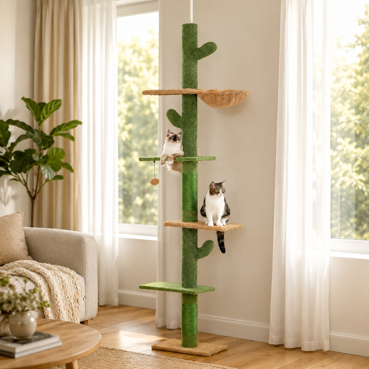 Cactus Cat Tree - Floor-to-Ceiling Climbing Tower