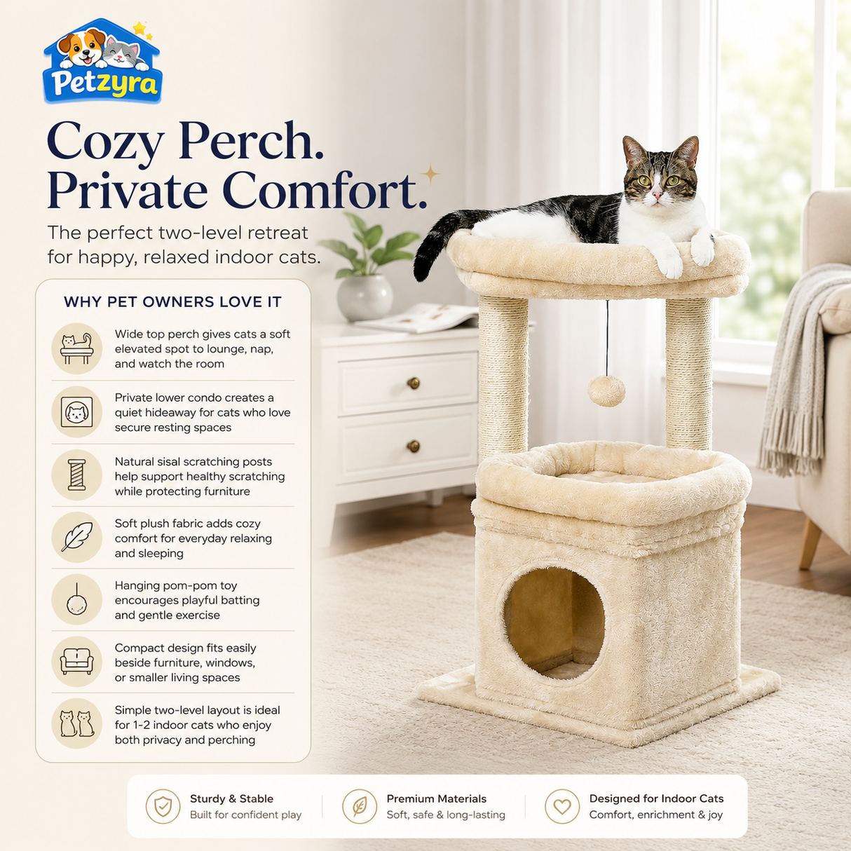 Compact Cat Tree - Cat Condo with Perch