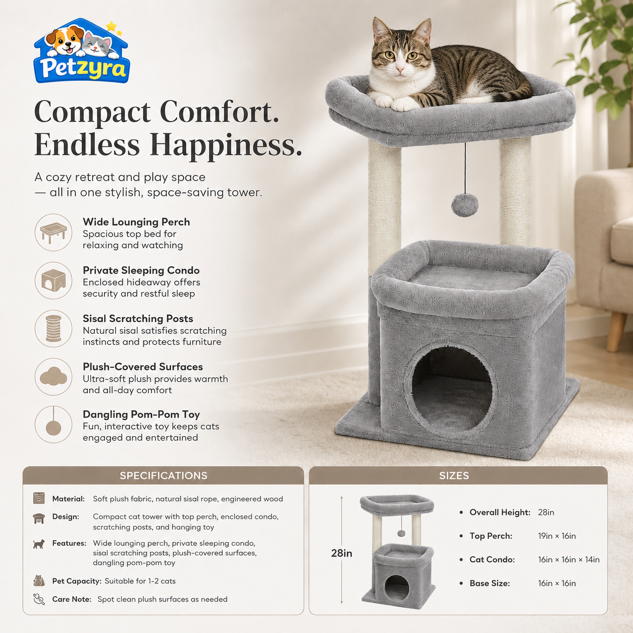 Compact Cat Tree - Cat Condo with Perch