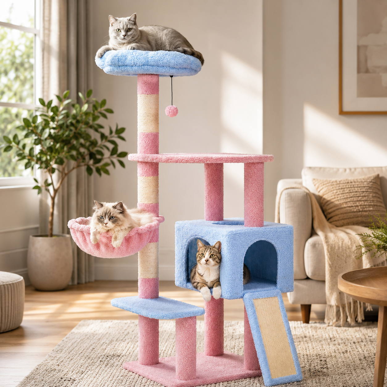 Flower Cat Tree - Condo, Perch & Scratching Ramp