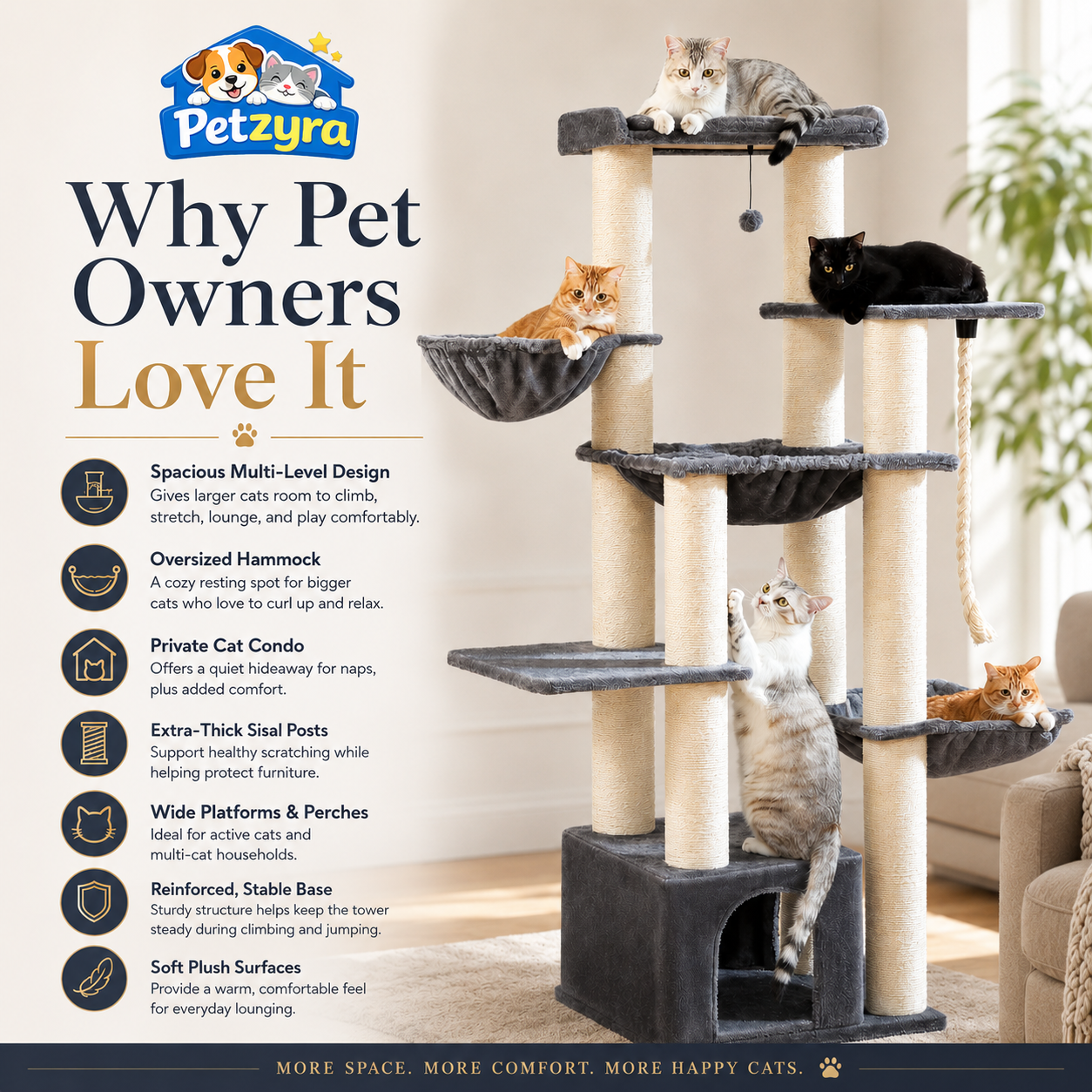Large Cat Tree - Heavy-Duty Multi-Level Tower