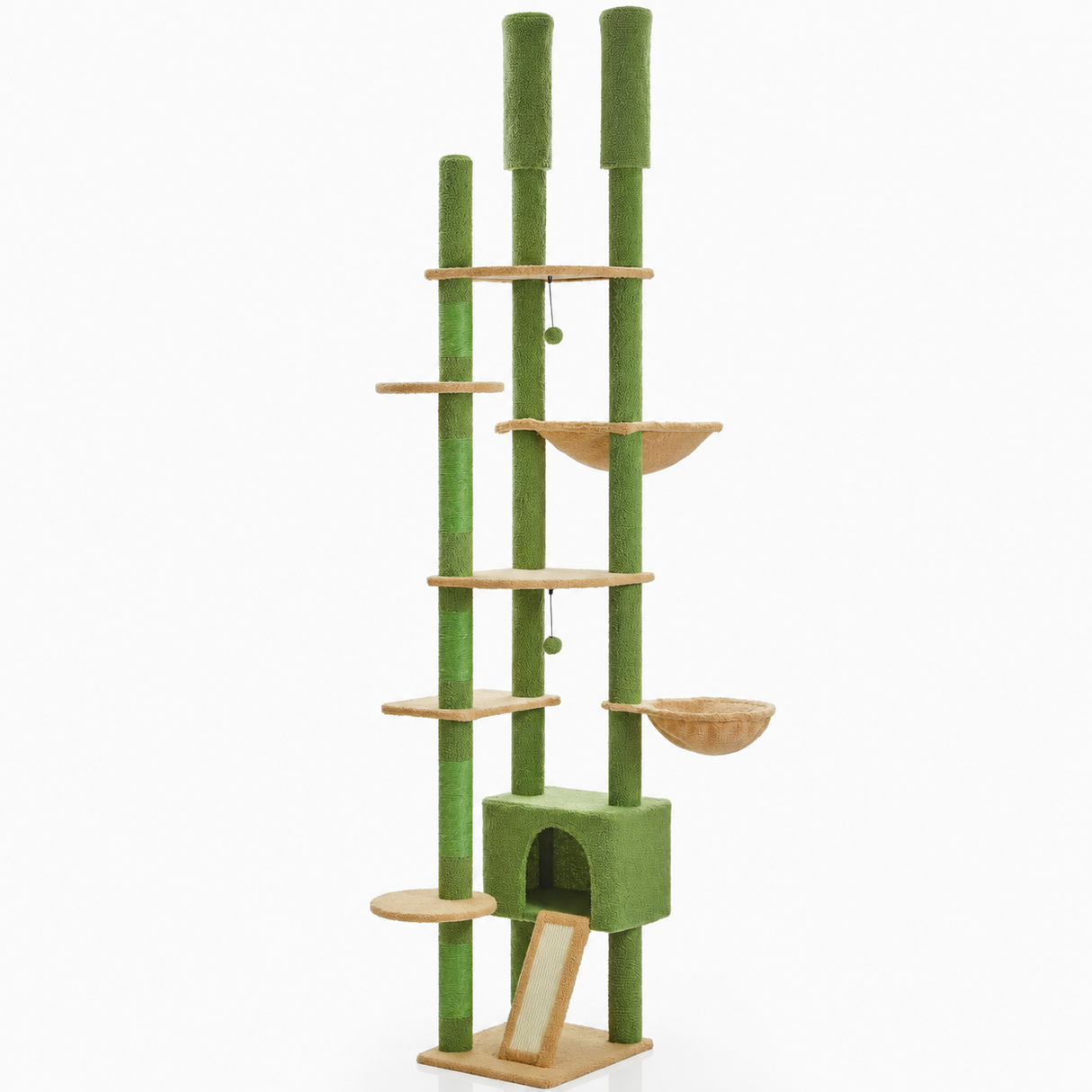 Wooden Floor-to-Ceiling Cat Tree - Adjustable Tower