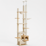 Wooden Floor-to-Ceiling Cat Tree - Adjustable Tower
