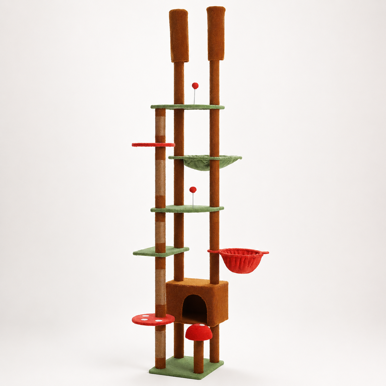 Wooden Floor-to-Ceiling Cat Tree - Adjustable Tower